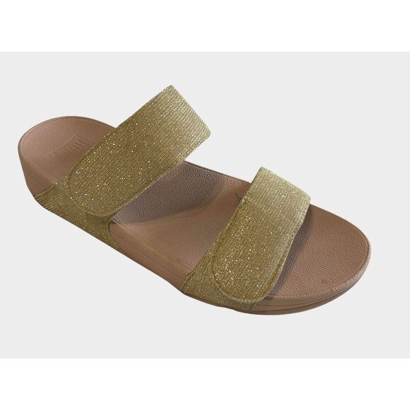Fitflop Lulu Glitz Womens Rose Gold Slide Wedge Glitter 2 Strap Sandals Sz 9 - Picture 1 of 13